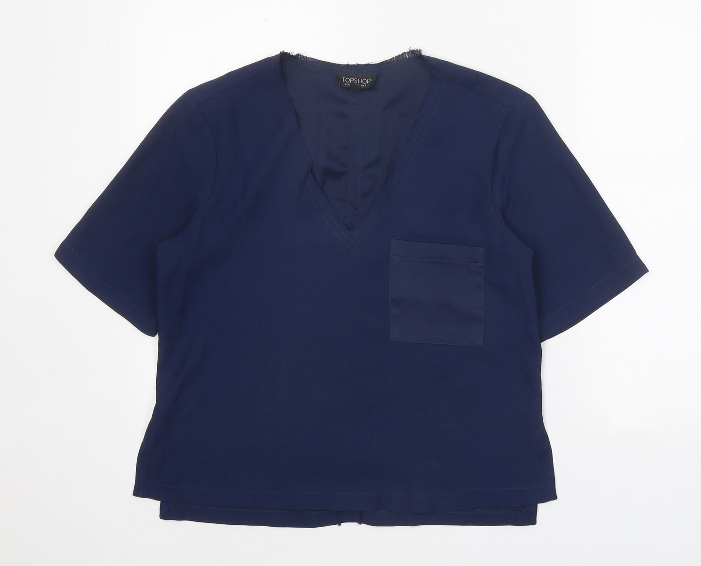 Topshop Womens Blue Polyester Basic Blouse Size 8 V-Neck