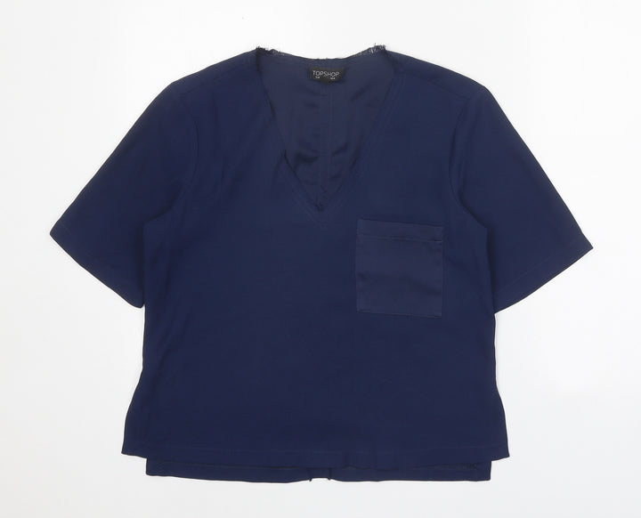 Topshop Womens Blue Polyester Basic Blouse Size 8 V-Neck