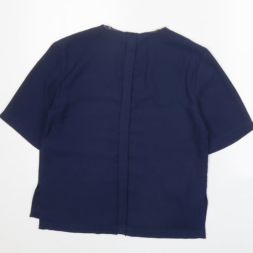 Topshop Womens Blue Polyester Basic Blouse Size 8 V-Neck