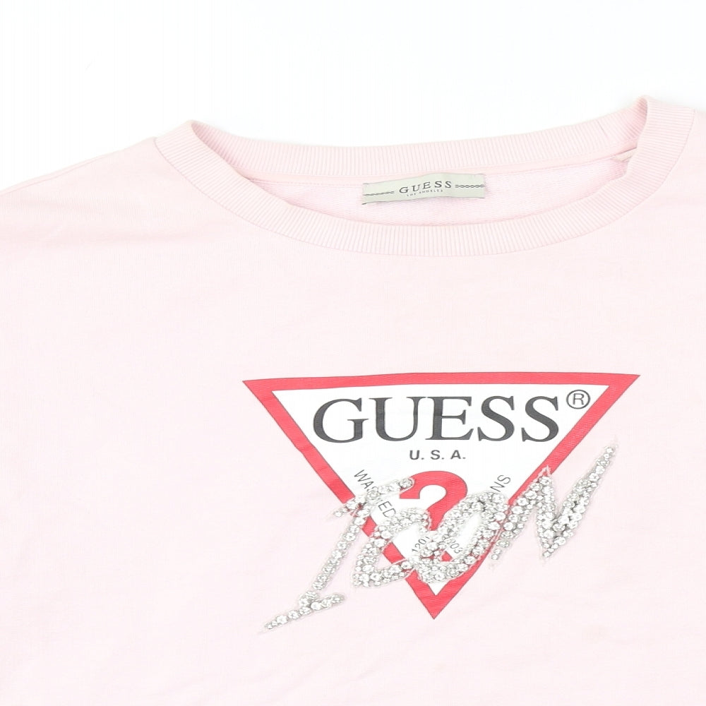 GUESS Womens Pink Cotton Pullover Sweatshirt Size M Pullover