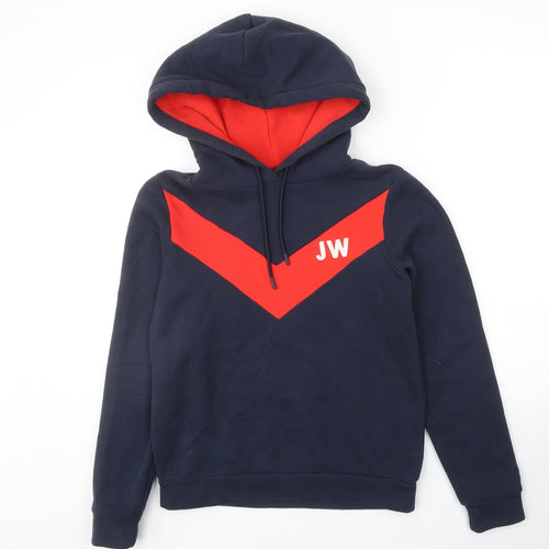 Jack Wills Womens Blue Colourblock Cotton Pullover Hoodie Size 6 Pullover
