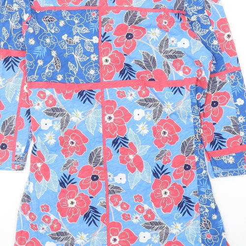 Preworn Womens Blue Floral Cotton A-Line Size 12 V-Neck Pullover