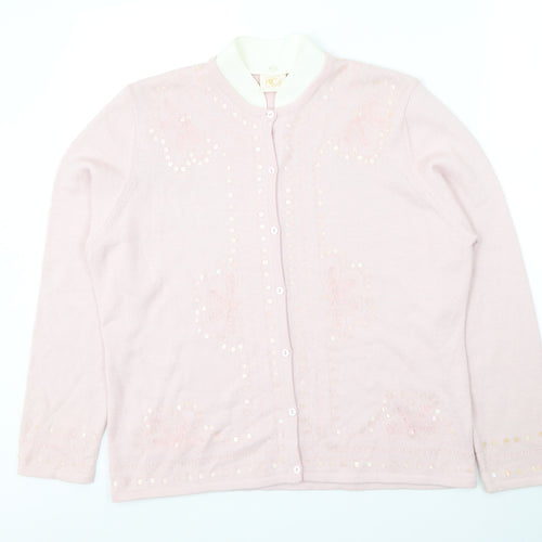 Country Casuals Womens Pink Round Neck Wool Cardigan Jumper Size L