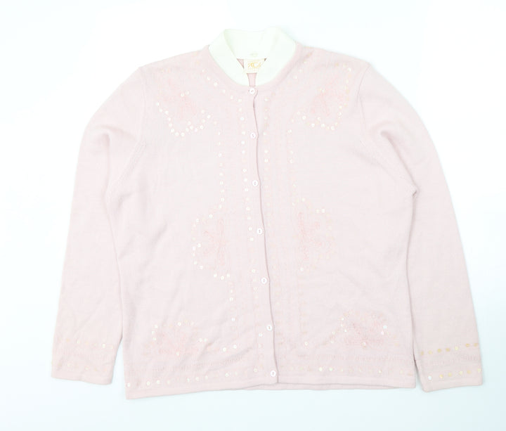 Country Casuals Womens Pink Round Neck Wool Cardigan Jumper Size L