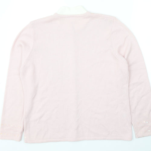 Country Casuals Womens Pink Round Neck Wool Cardigan Jumper Size L