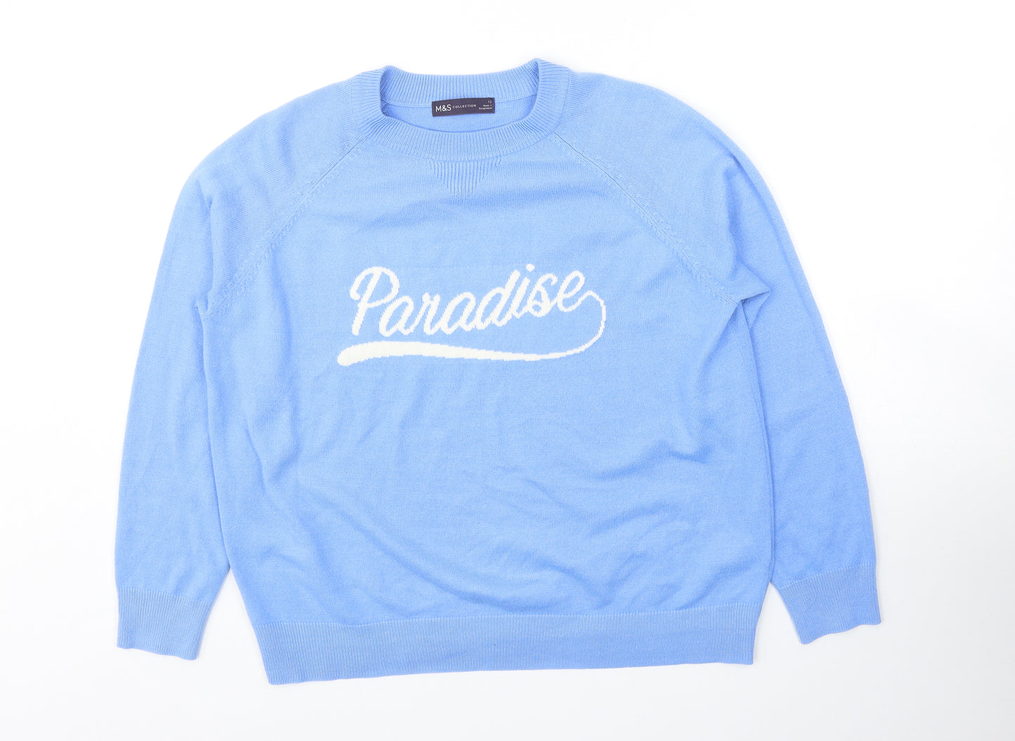 Marks and Spencer Womens Blue Round Neck Acrylic Pullover Jumper Size 12 - Paradise