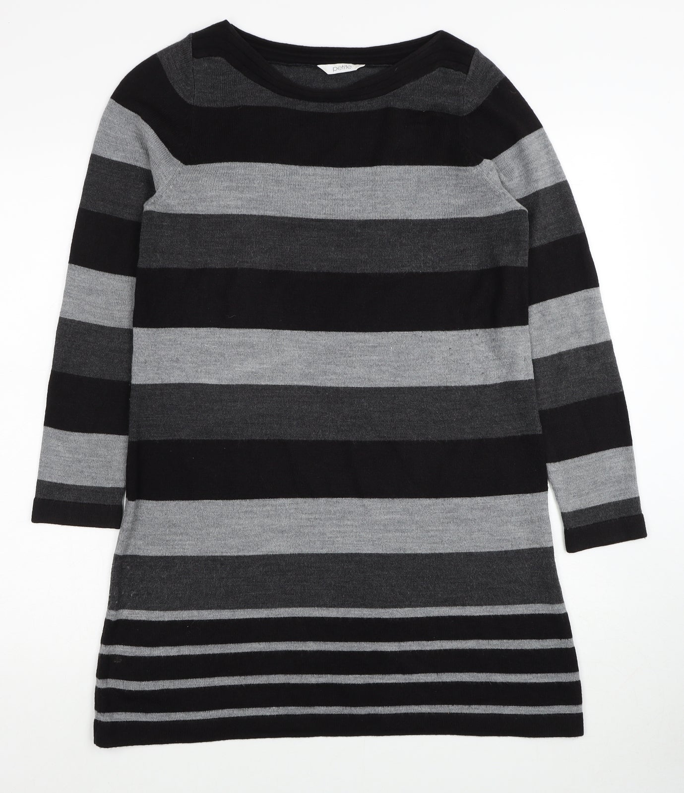 BHS Womens Black Striped Acrylic Jumper Dress Size 12 Round Neck Pullover
