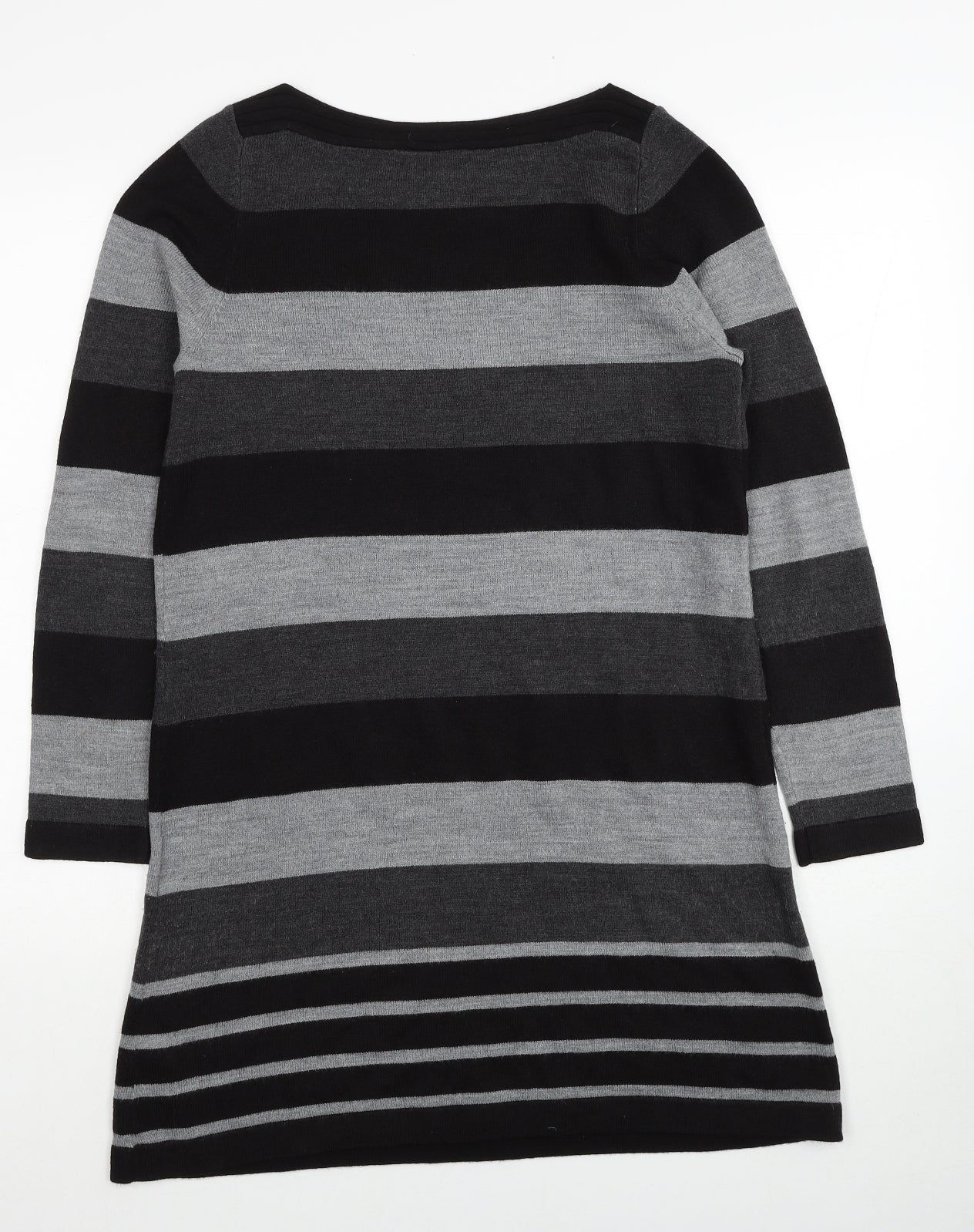 BHS Womens Black Striped Acrylic Jumper Dress Size 12 Round Neck Pullover