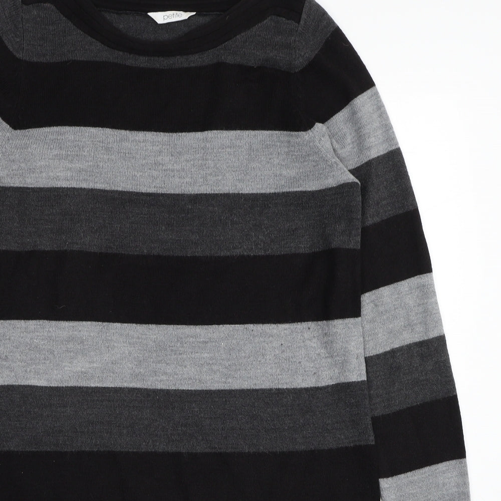 BHS Womens Black Striped Acrylic Jumper Dress Size 12 Round Neck Pullover