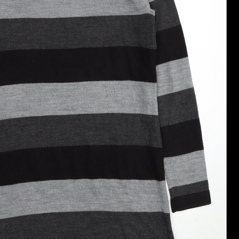 BHS Womens Black Striped Acrylic Jumper Dress Size 12 Round Neck Pullover