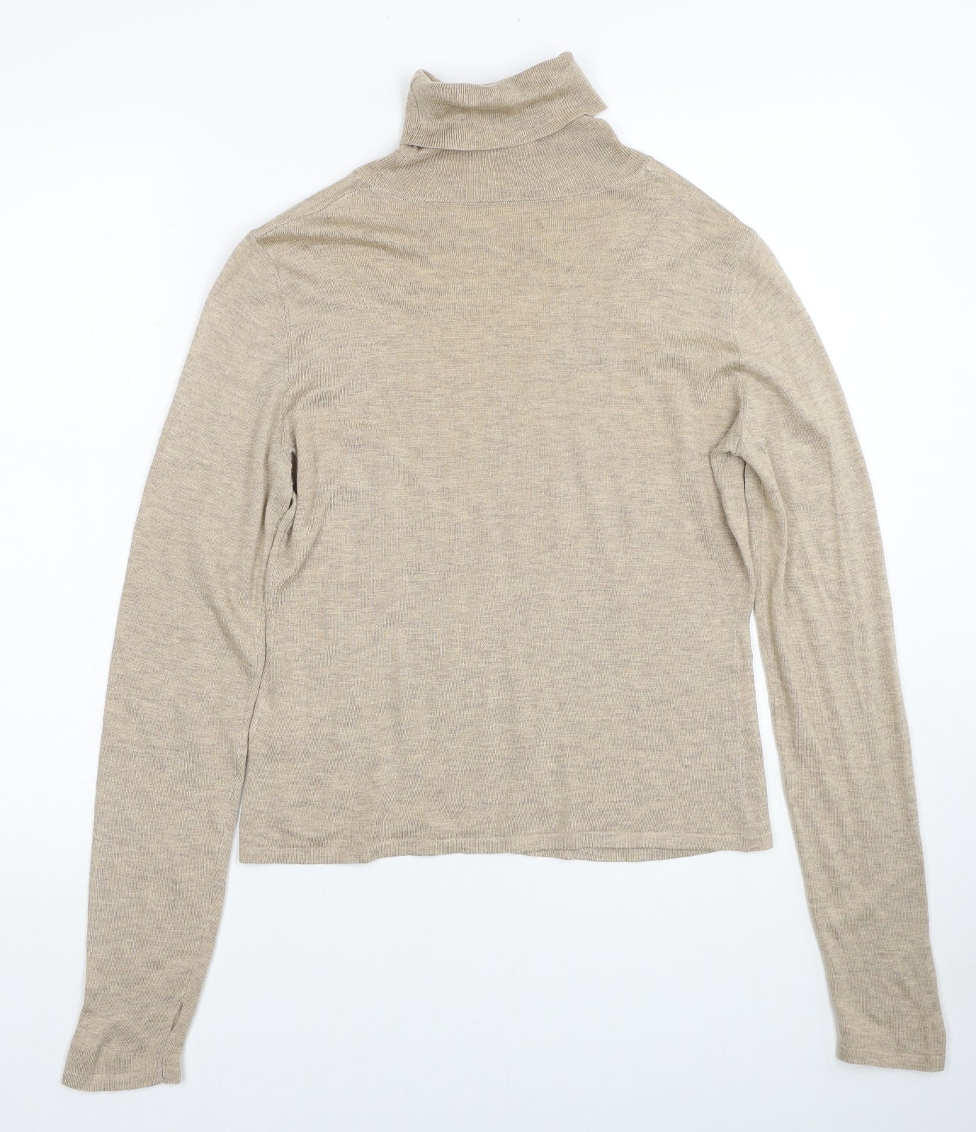 Mouggan Womens Beige Roll Neck Polyester Pullover Jumper Size M