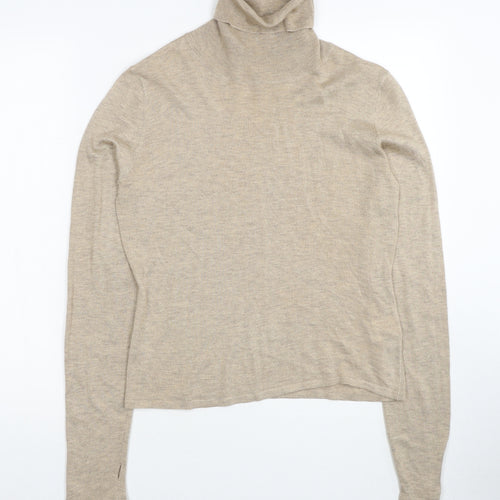 Mouggan Womens Beige Roll Neck Polyester Pullover Jumper Size M