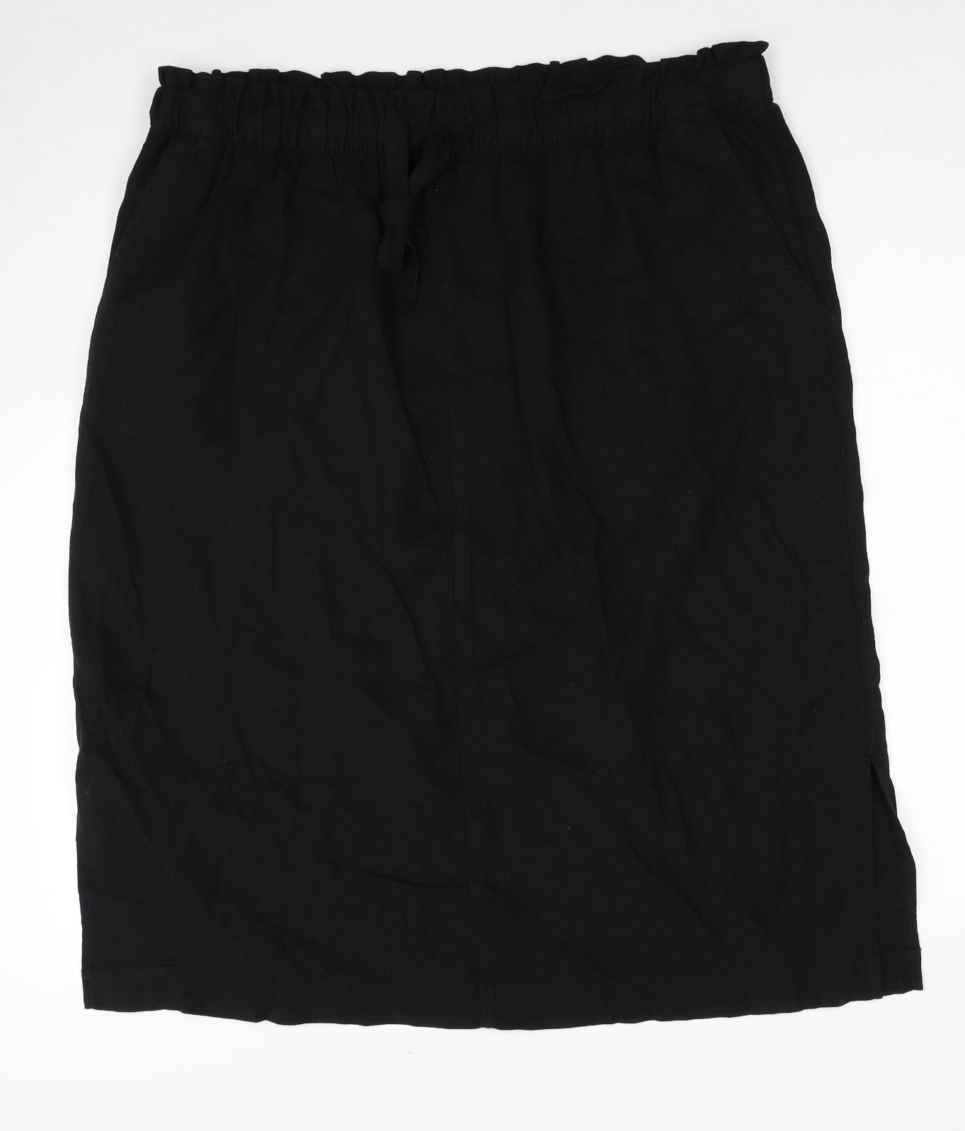 Marks and Spencer Womens Black Linen A-Line Skirt Size 20 Drawstring