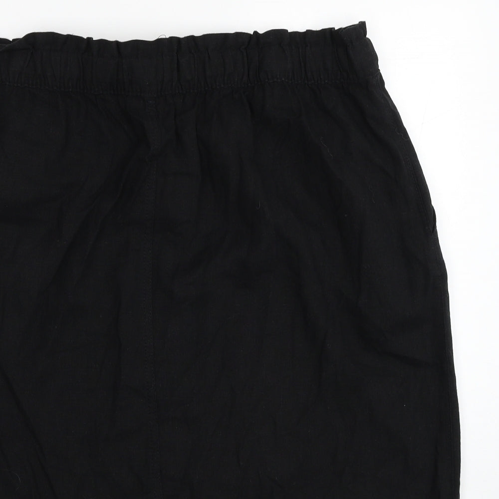 Marks and Spencer Womens Black Linen A-Line Skirt Size 20 Drawstring