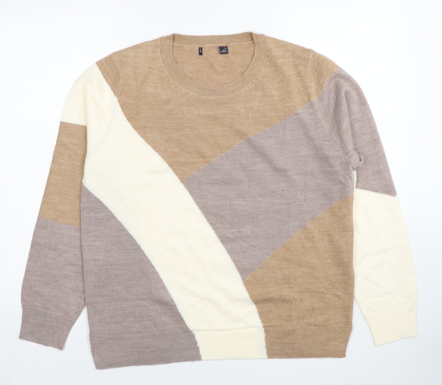 Marks and Spencer Womens Multicoloured Round Neck Acrylic Pullover Jumper Size 16 - Colourblock