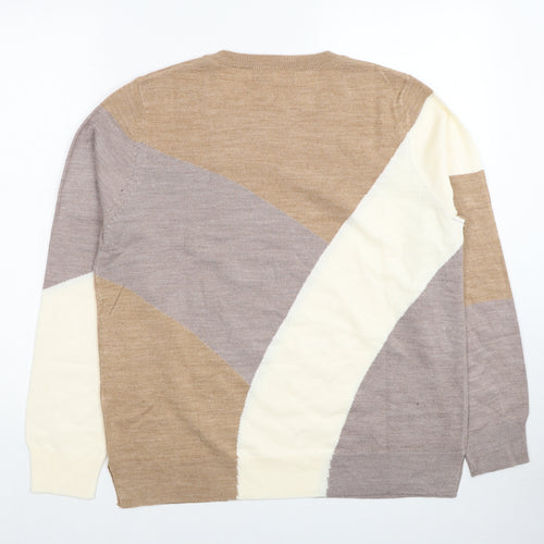 Marks and Spencer Womens Multicoloured Round Neck Acrylic Pullover Jumper Size 16 - Colourblock