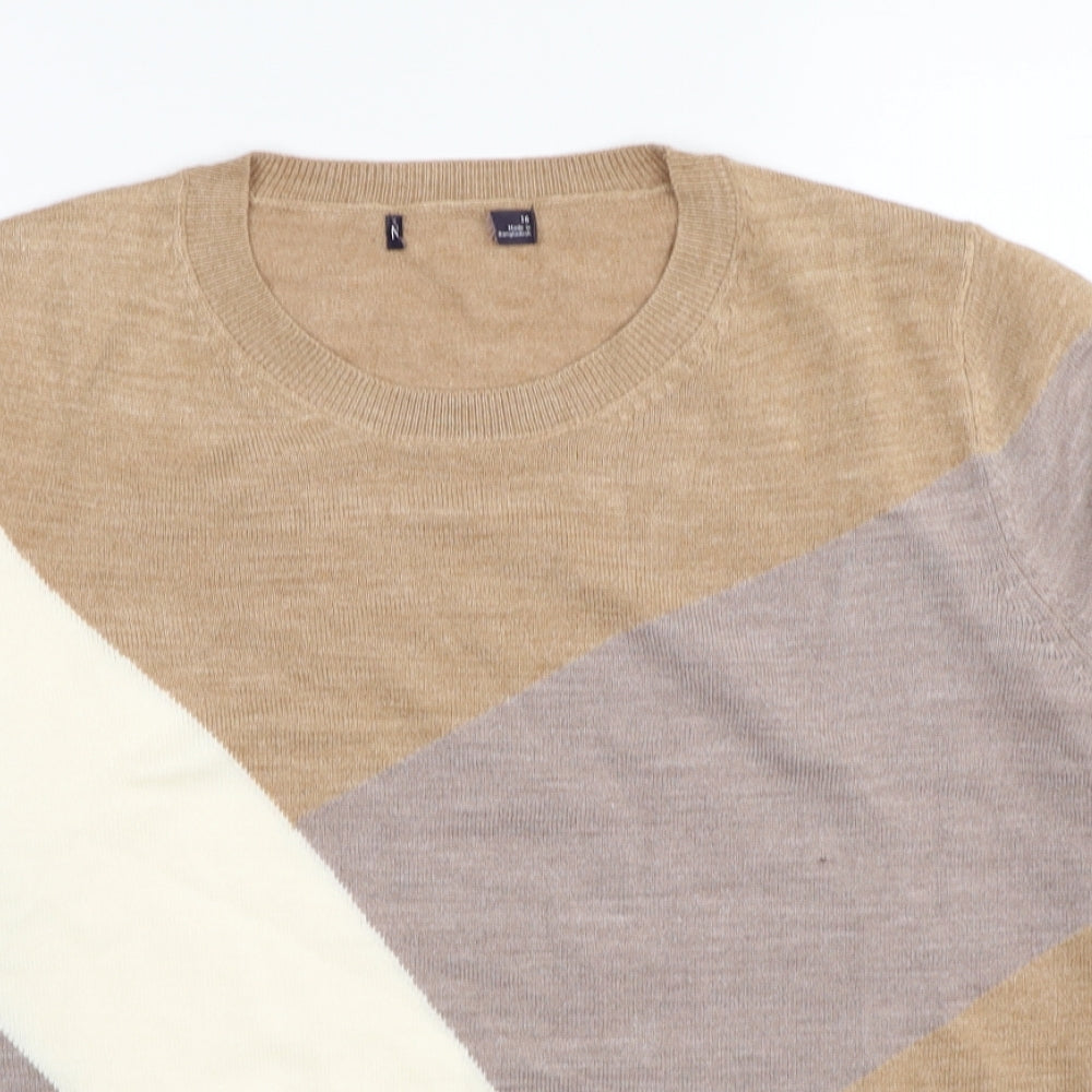 Marks and Spencer Womens Multicoloured Round Neck Acrylic Pullover Jumper Size 16 - Colourblock