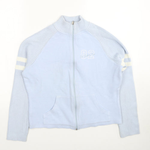 NEXT Womens Blue Cotton Full Zip Sweatshirt Size 14 Pullover - Ribbed Knit Sleeve