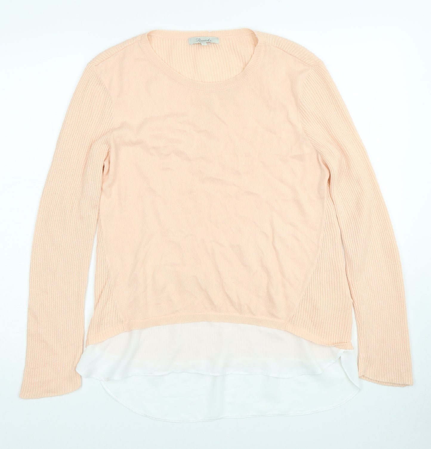 Peacocks Womens Orange Round Neck Acrylic Pullover Jumper Size 12