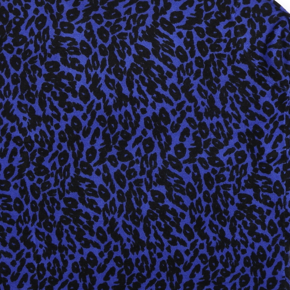 Marks and Spencer Womens Blue Round Neck Animal Print Acrylic Pullover Jumper Size 14 - Leopard Pattern