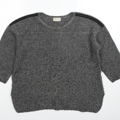 Marks and Spencer Womens Grey Round Neck Cotton Pullover Jumper Size 14