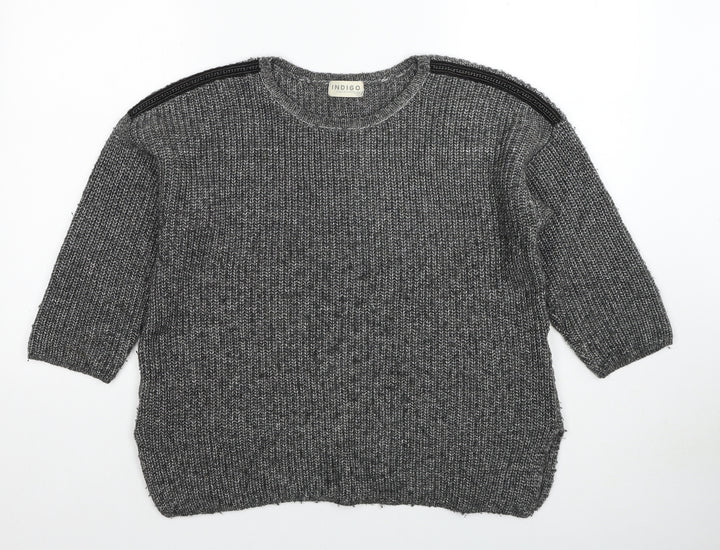 Marks and Spencer Womens Grey Round Neck Cotton Pullover Jumper Size 14
