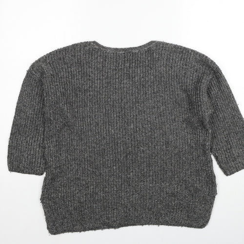 Marks and Spencer Womens Grey Round Neck Cotton Pullover Jumper Size 14