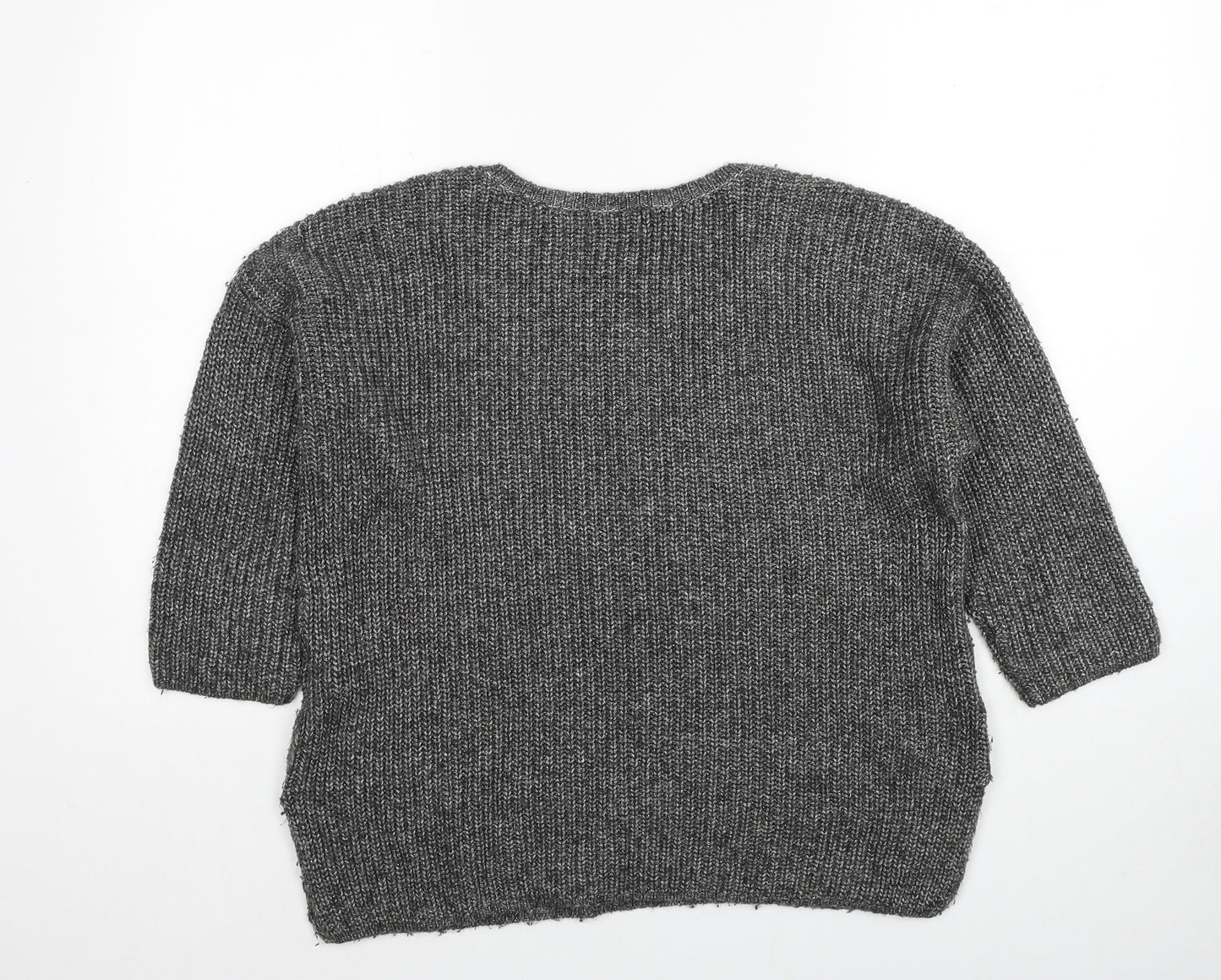 Marks and Spencer Womens Grey Round Neck Cotton Pullover Jumper Size 14