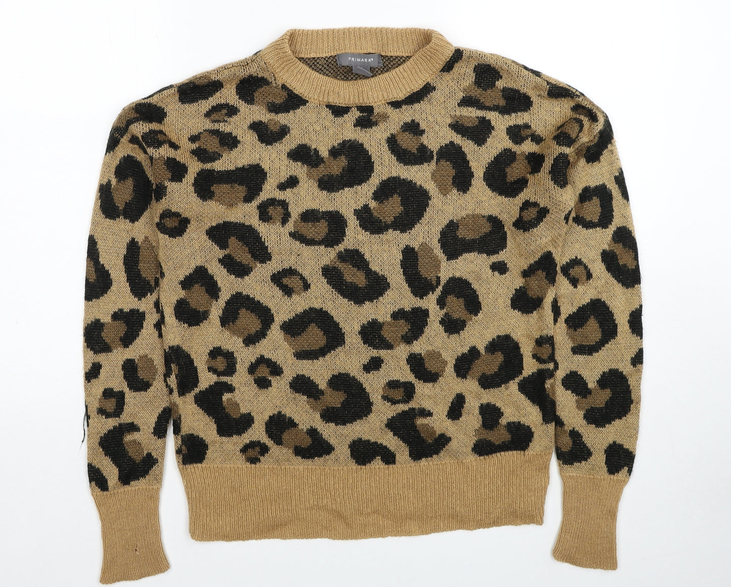 Primark Womens Brown Round Neck Animal Print Acrylic Pullover Jumper Size 6 - Leopard Pattern Size 6-8