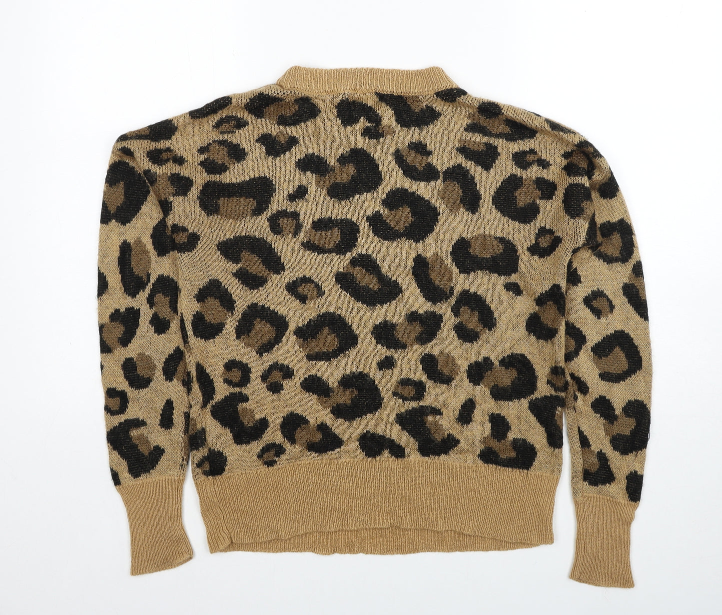 Primark Womens Brown Round Neck Animal Print Acrylic Pullover Jumper Size 6 - Leopard Pattern Size 6-8