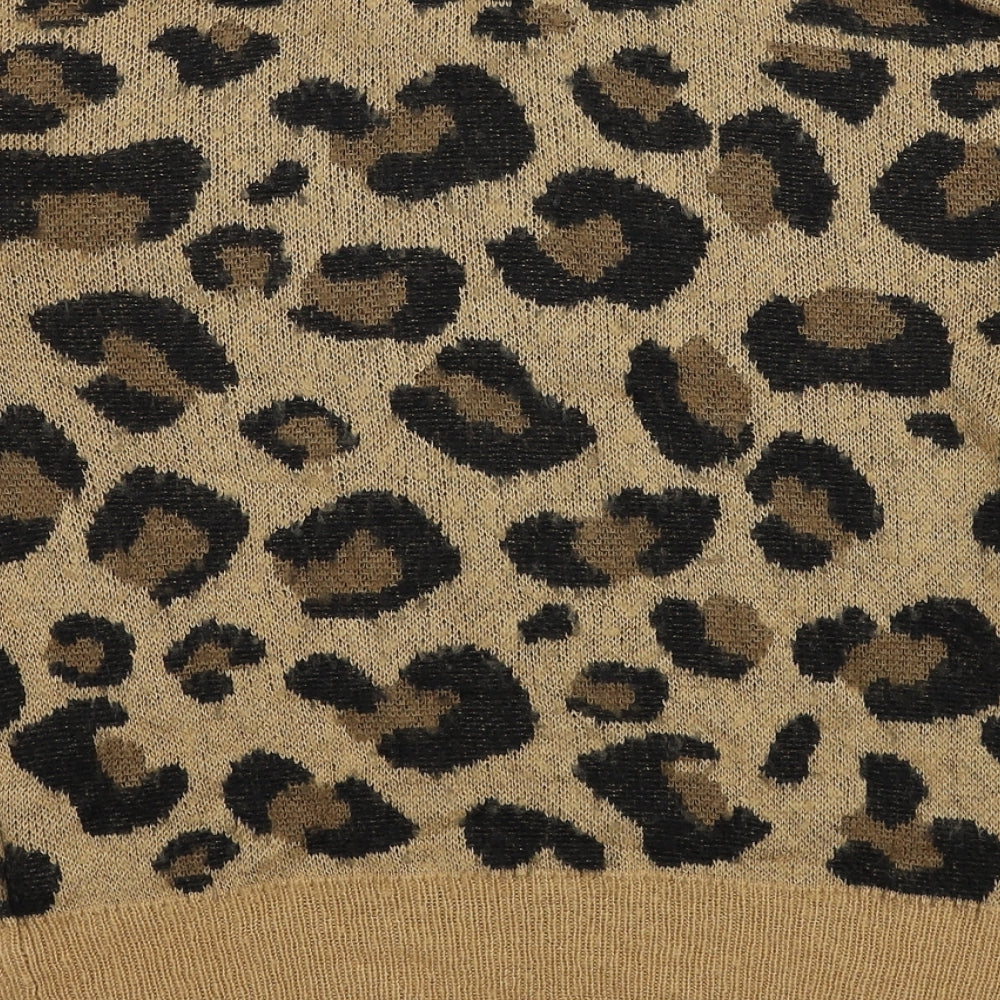 Primark Womens Brown Round Neck Animal Print Acrylic Pullover Jumper Size 6 - Leopard Pattern Size 6-8