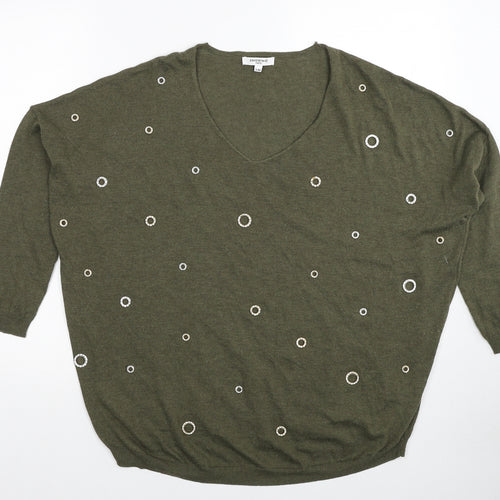 Sweewe Paris Womens Green V-Neck Geometric Polyester Pullover Jumper Size S - Size S-M