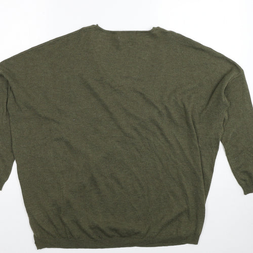 Sweewe Paris Womens Green V-Neck Geometric Polyester Pullover Jumper Size S - Size S-M