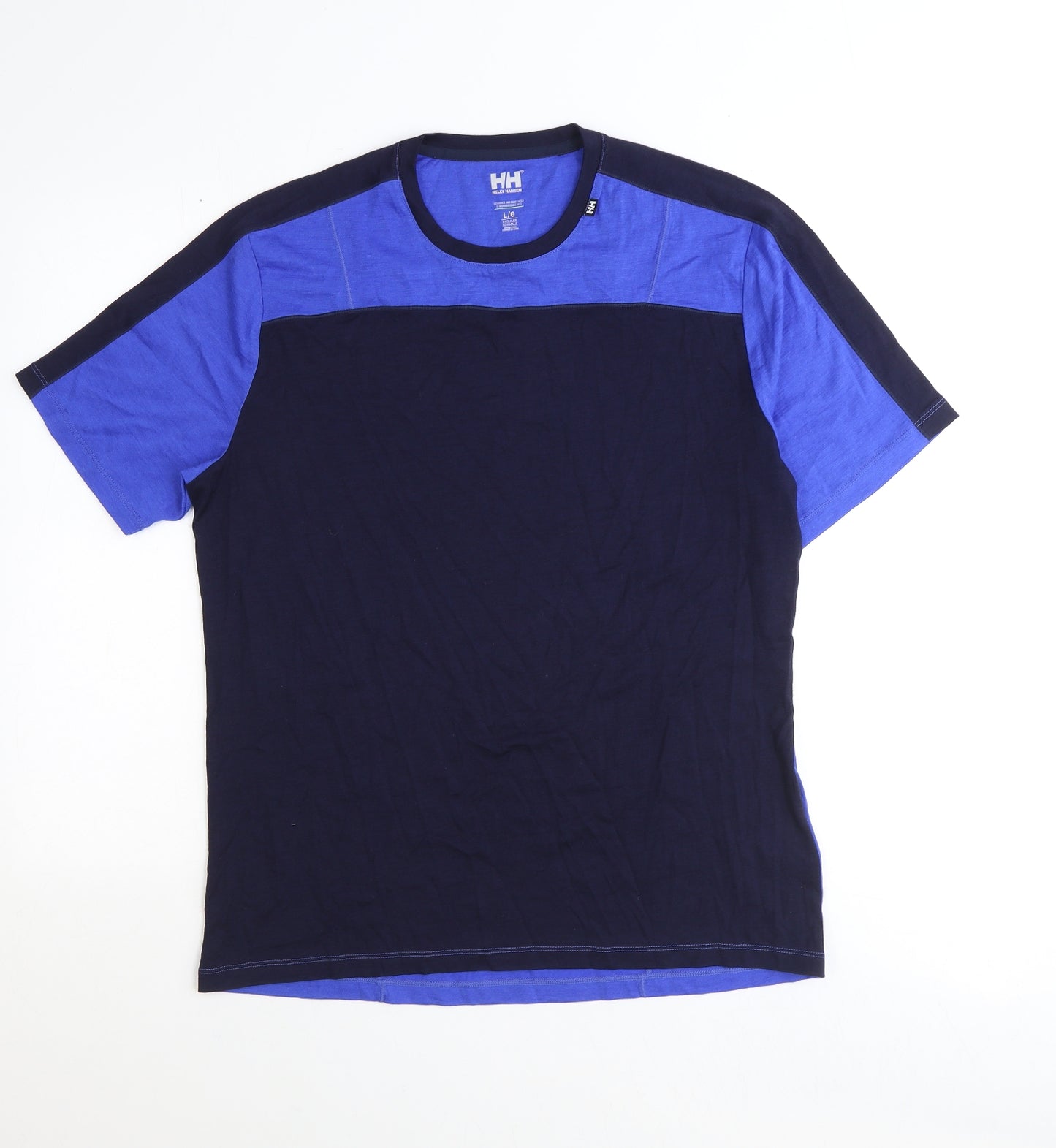 Helly Hansen Mens Blue Polyester T-Shirt Size L Round Neck - Colourblock
