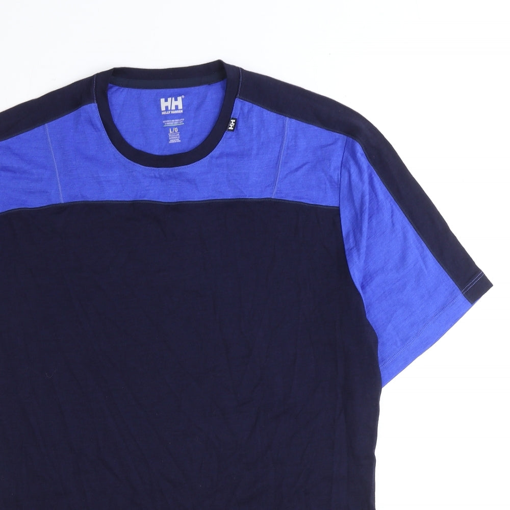 Helly Hansen Mens Blue Polyester T-Shirt Size L Round Neck - Colourblock