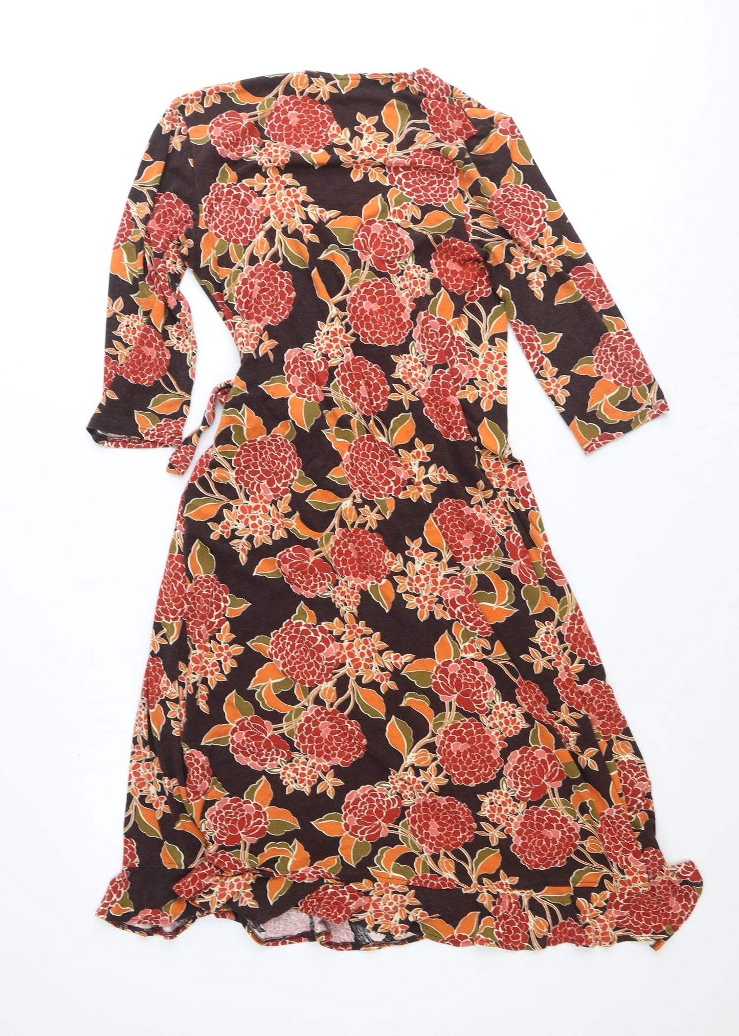 Kaliko Womens Blue Floral Polyester Wrap Dress Size 12 V-Neck Tie