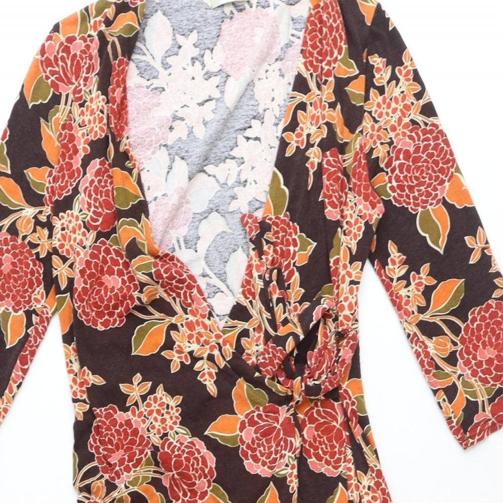 Kaliko Womens Blue Floral Polyester Wrap Dress Size 12 V-Neck Tie