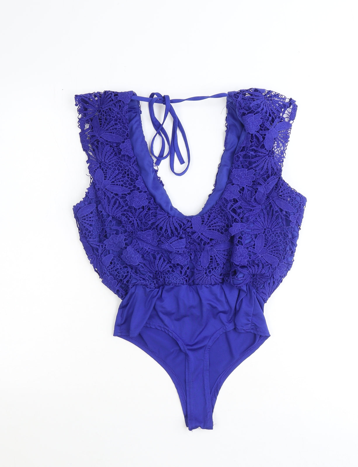 Girl in Mind Womens Blue Polyester Bodysuit One-Piece Size 10 Snap - Crocheted Lace Detail