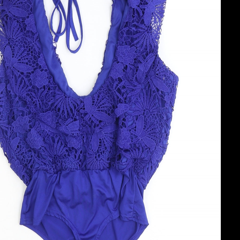 Girl in Mind Womens Blue Polyester Bodysuit One-Piece Size 10 Snap - Crocheted Lace Detail
