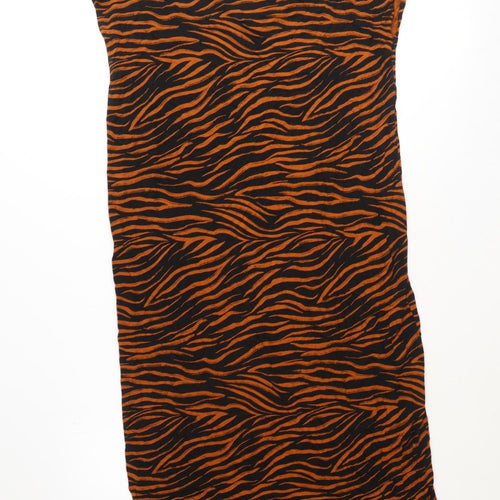 Marks and Spencer Womens Brown Animal Print Polyester Tank Dress Size 14 V-Neck Pullover - Tiger print