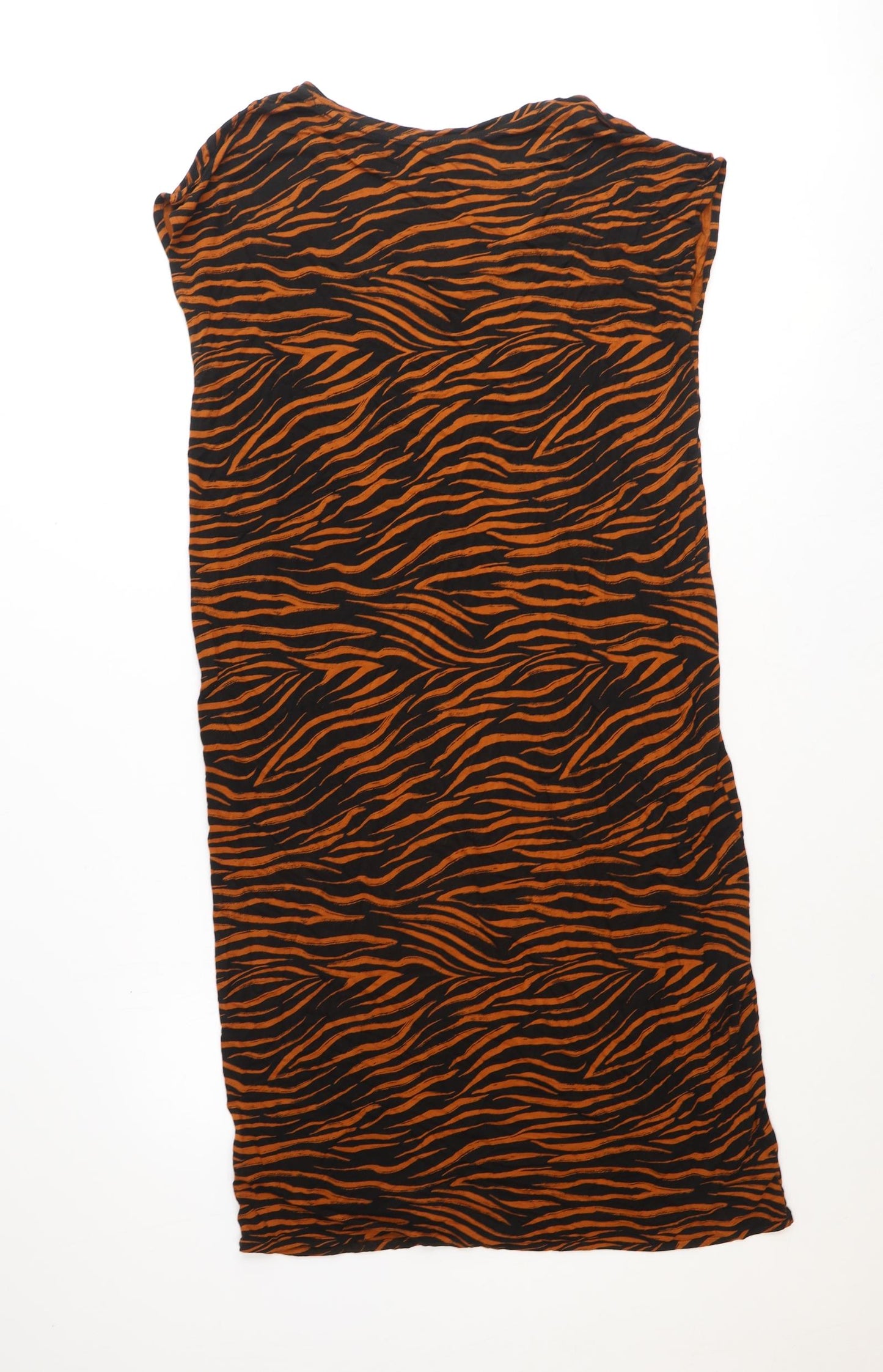 Marks and Spencer Womens Brown Animal Print Polyester Tank Dress Size 14 V-Neck Pullover - Tiger print