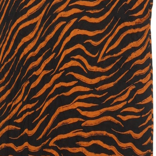 Marks and Spencer Womens Brown Animal Print Polyester Tank Dress Size 14 V-Neck Pullover - Tiger print