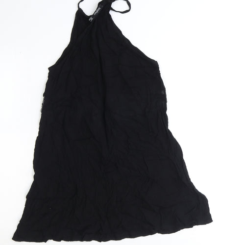 Boohoo Womens Black Viscose Mini Size 10 Round Neck Zip