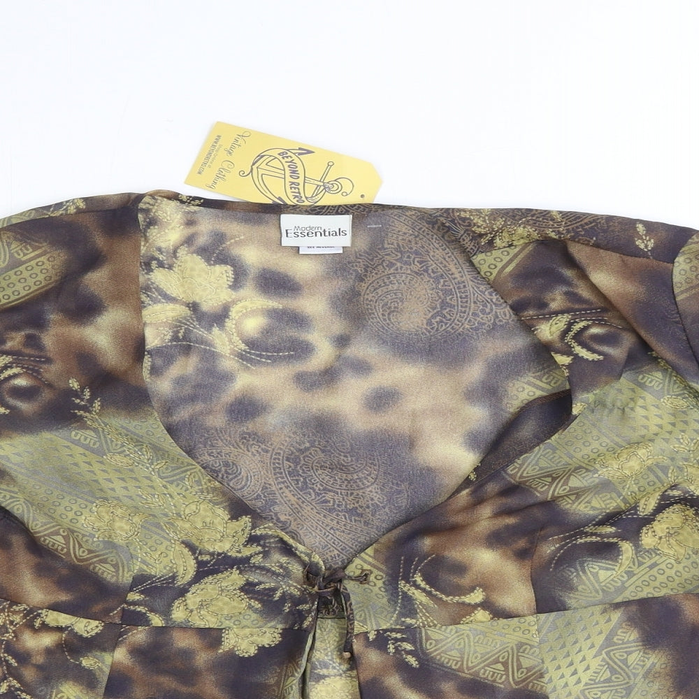 Modern Essentials Womens Brown Geometric Polyester Basic Blouse Size L V-Neck