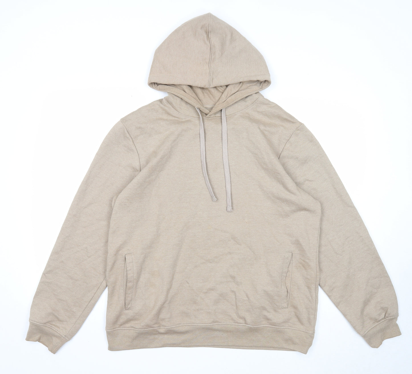 Preworn Mens Beige Cotton Pullover Hoodie Size L