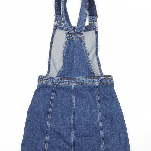 Cooperative Womens Blue Cotton Pinafore/Dungaree Dress Size S Square Neck Button