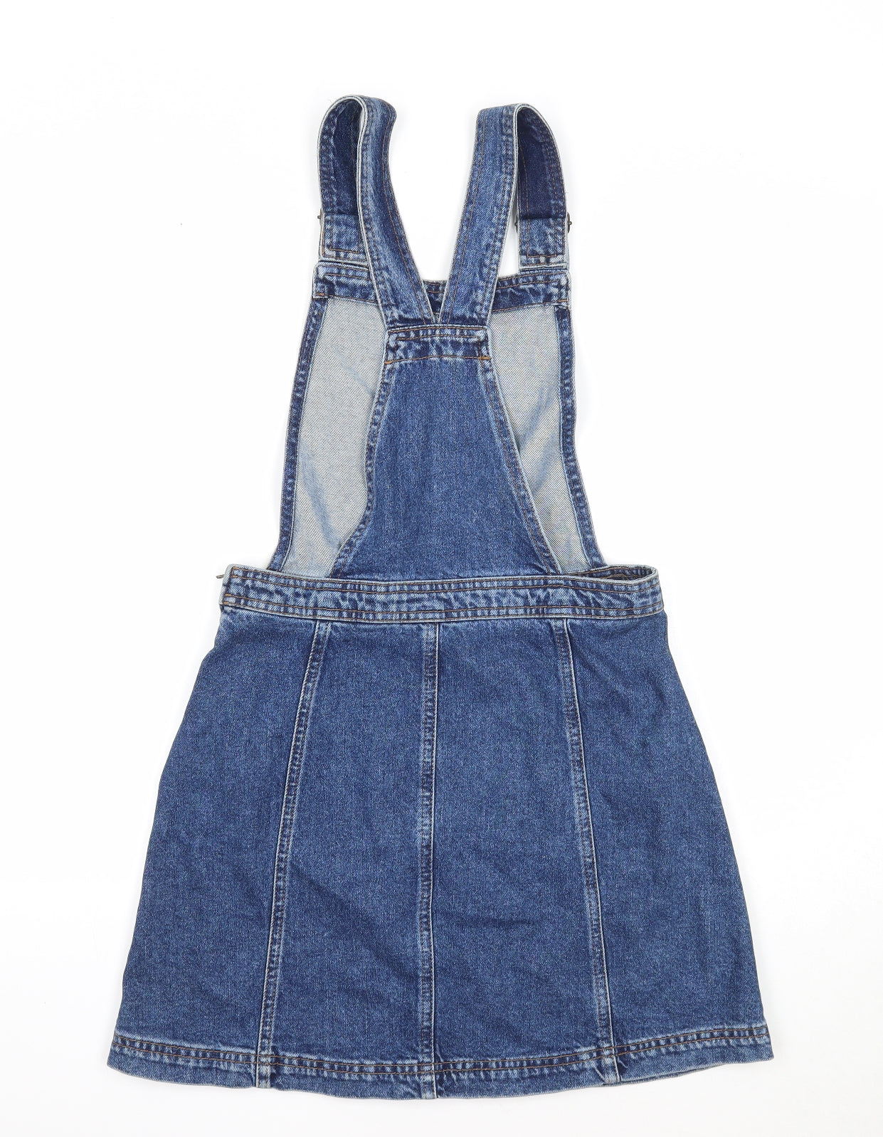 Cooperative Womens Blue Cotton Pinafore/Dungaree Dress Size S Square Neck Button
