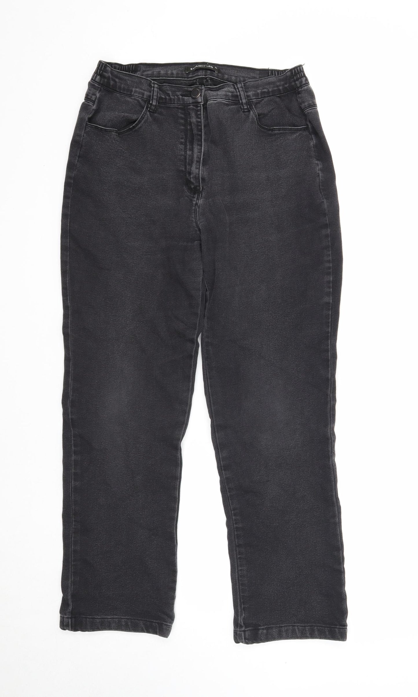 Preworn Womens Black Cotton Straight Jeans Size 12 Regular Zip