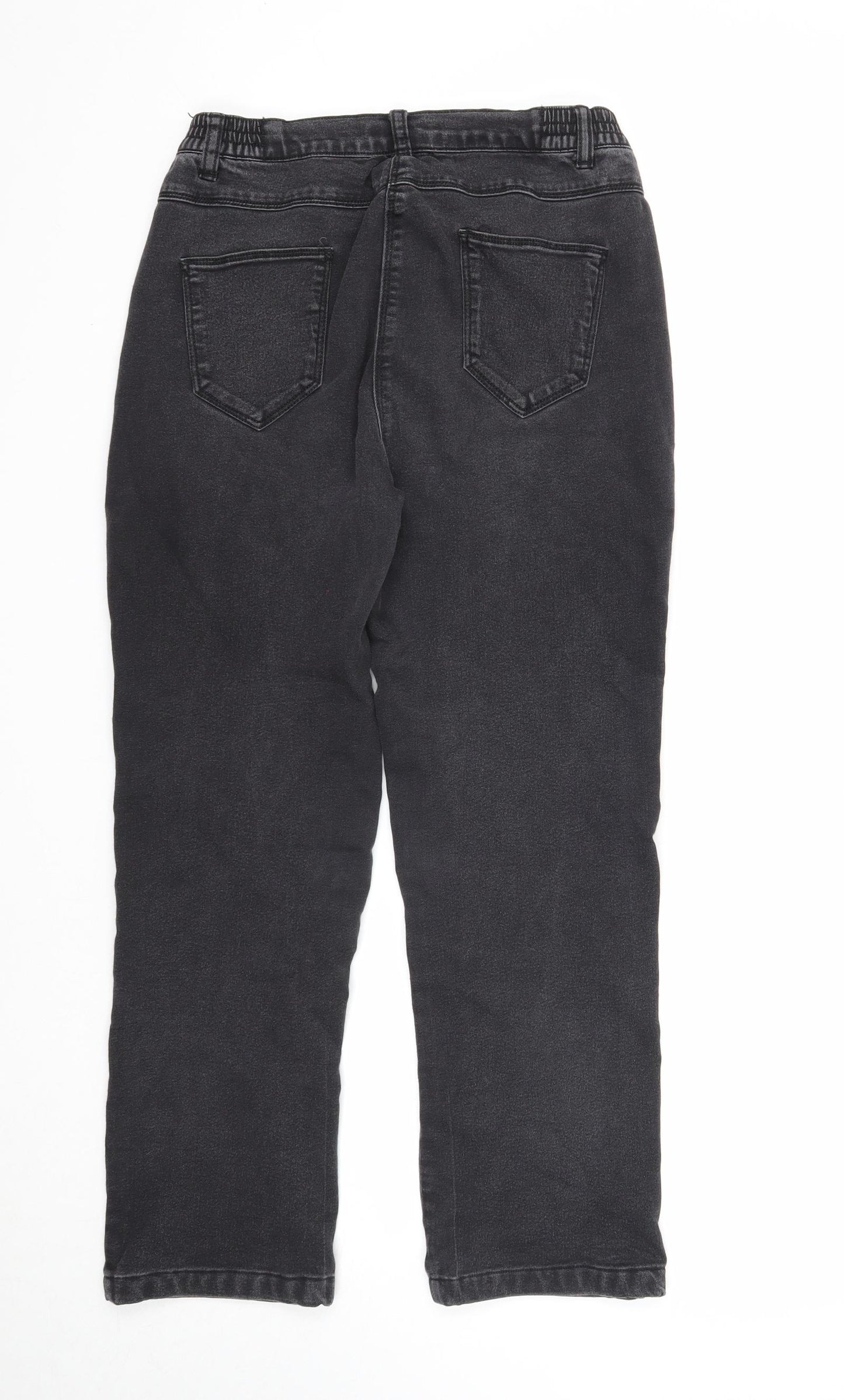 Preworn Womens Black Cotton Straight Jeans Size 12 Regular Zip