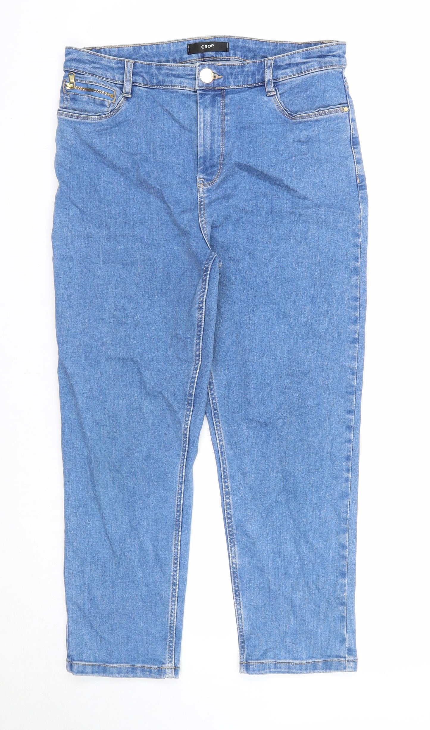 Marks and Spencer Womens Blue Cotton Cropped Jeans Size 12 Regular Zip
